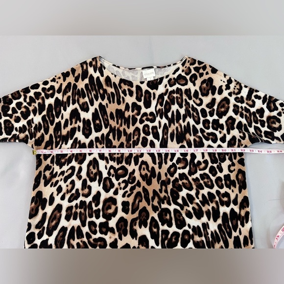 Chico's Brown Biege Leopard Cheetah Boat Neck Short Sleeve Cotton Blend Sz 1 (1X - Picture 5 of 9